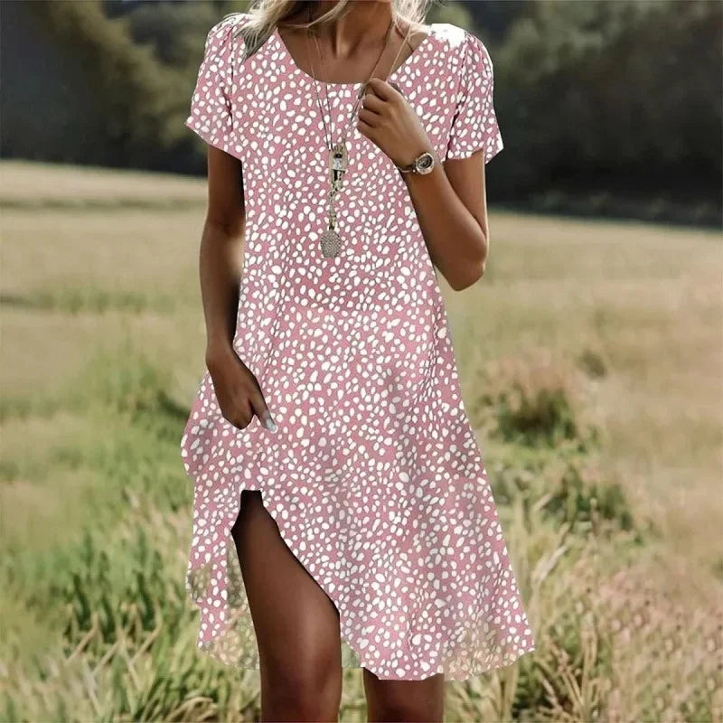 Women's Ethnic Print Midi Dress Summer Round Neck Casual Style - Image 17