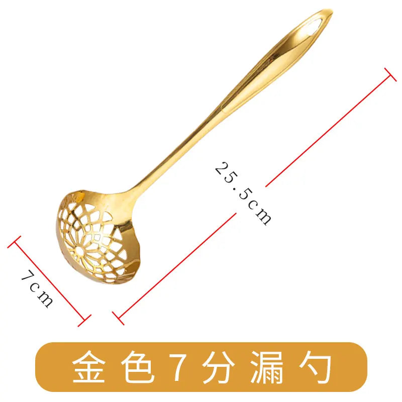 Commercial Long Handle Stainless Steel Soup Spoon, Hot Pot Spoon, Large Golden Soup Spoon, Hot Pot, 2 in 1