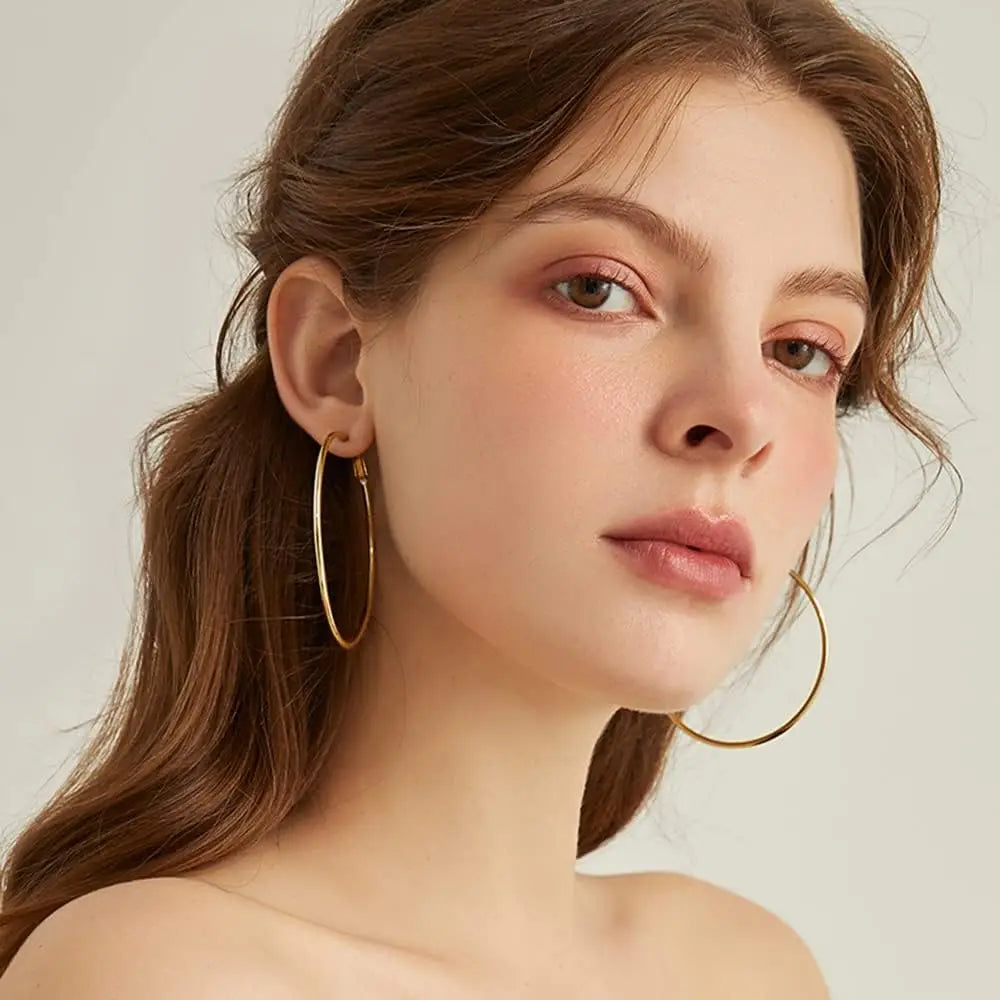 Classic Stainless Steel Big Circle Hoop Huggie Earrings for Women, 25mm/30mm/40mm/50mm/60mm/70mm