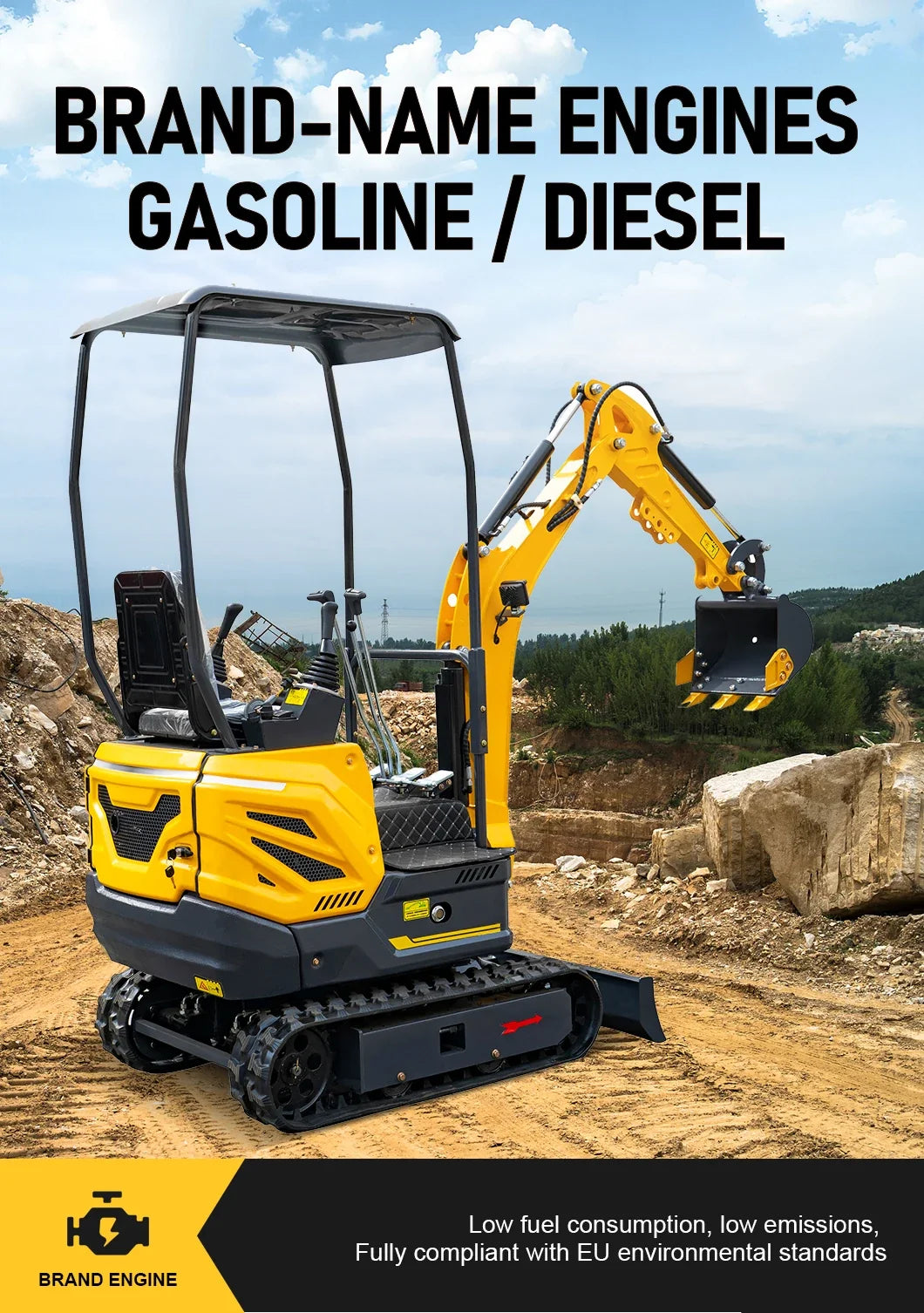 1 Ton Mini Excavator – Compact Micro Digger with Custom Colors for Greenhouse & Farm