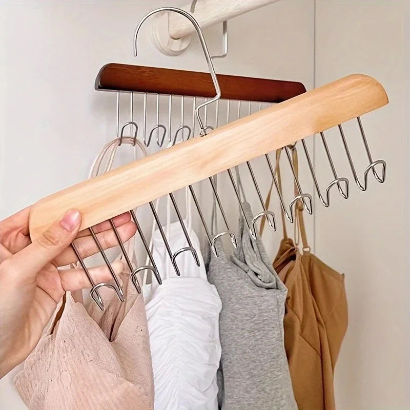 Wooden Multi-Hook Space-Saving Closet Hanger for Bras and Vests - Image 4