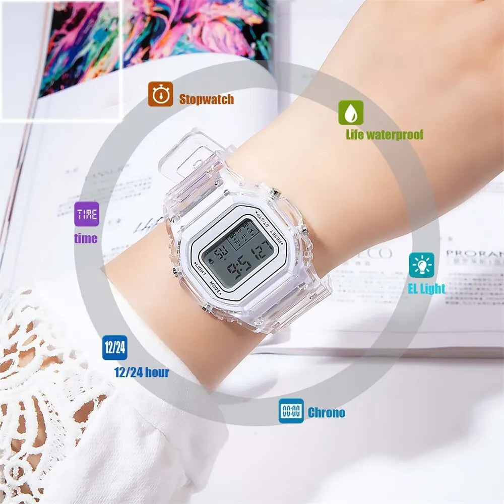 Sports Electronic Watch Men and Women Square Junior High School High School Students White LED Digital Watches