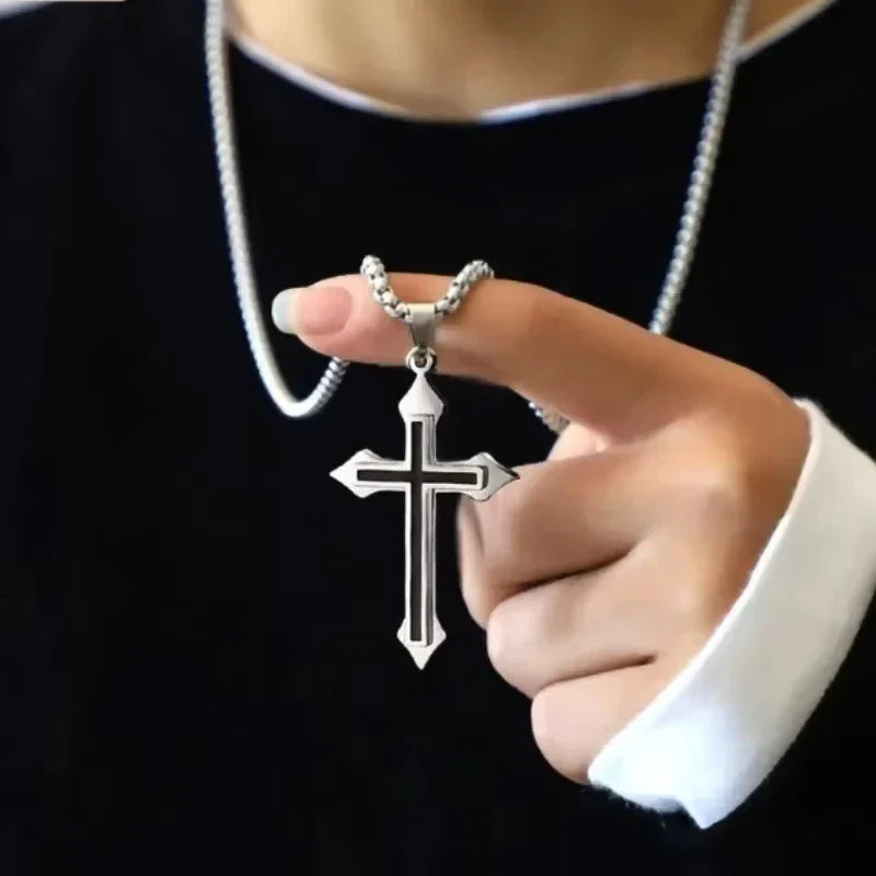 Cross Pendant Gold/Silver Plated Necklace Stainless Steel Link Chain Charm Choker Statement Men Jewelry Accessories Gifts