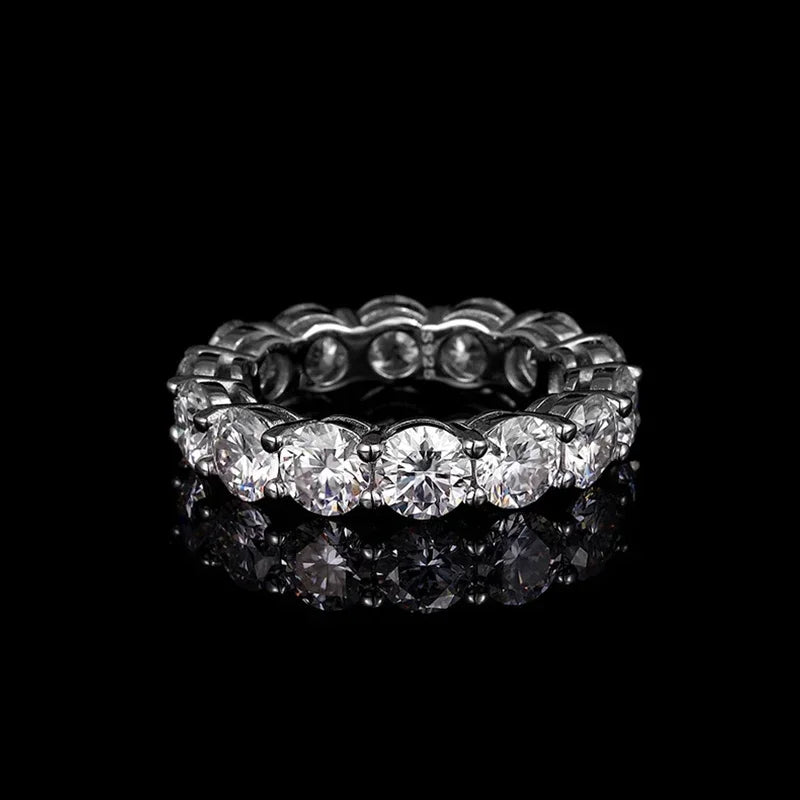 NeeTim 5mm Full Moissanite Ring for Woman Wedding 925 Sterling Silver Rings Lab Diamond Engagement Eternal Band Fine Jewelry
