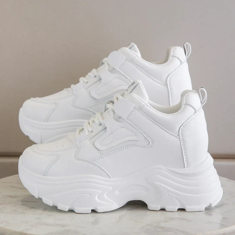 Chunky Platform Lace-Up Sneakers for Women - White & Black - Image 3