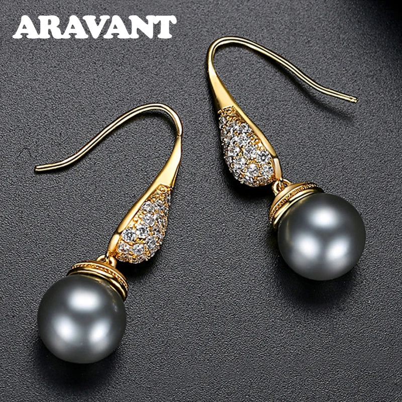 Aravant 925 Silver 18K Gold Water Drop Black Pearl Earring For Women Fashion Jewelry