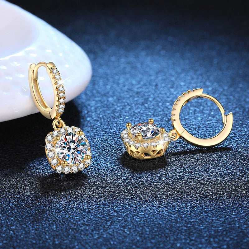 NeeTim 1ct Moissanite Drop Earrings S925 Sterling Silver with Gold Plated Wedding Jewelry With Certificate Hoop Dangle Earrings
