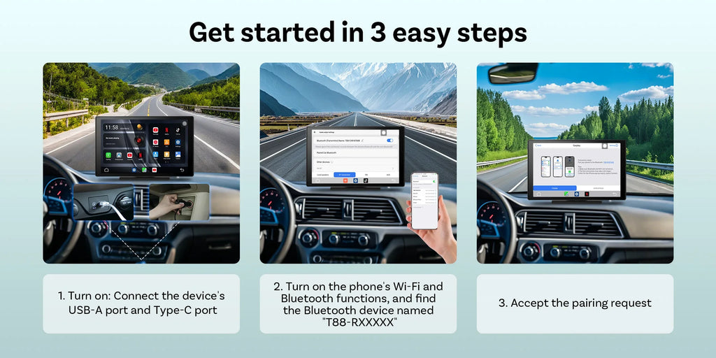 9 Inch Portable Wireless CarPlay Screen, Apple CarPlay and Android Auto Touch Display