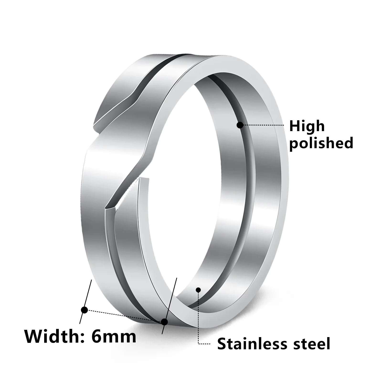 Kissmoon Minimalist Fashion Geometric Slanted Notch Couple Stainless Steel Ring for Men Women Wedding Band Party Jewelry Gifts