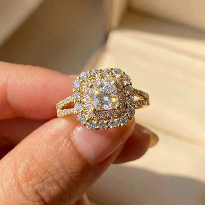 925 Sterling Silve Fashion Square Flashing Ring Geometric Luxury Inlaid AAA Cubic Zirconia Wedding Accessories Women Jewelry