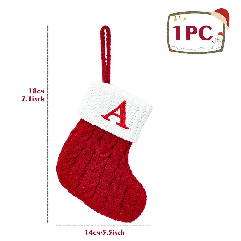 Christmas Socks Knitting Snowflake Letter Stocking Christmas Decoration for Home 2024 Xmas Tree Ornament Gift Navidad Natal A-Z
