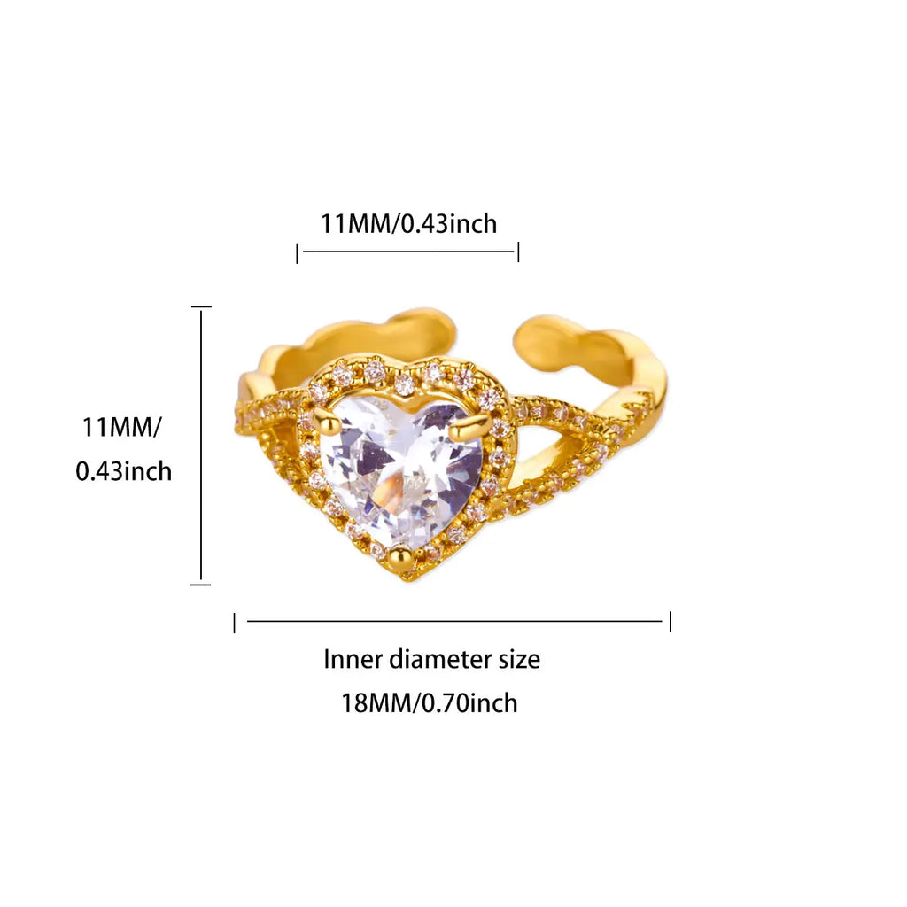 Punk Red Zircon Heart Rings for Women Stainless Steel Gold Color Cheap Open Ring 2025 New Fashion Wedding Couple Jewelry Gift