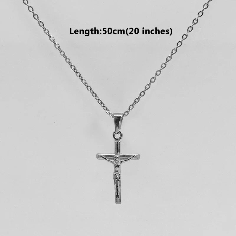 Jesus Cross 18k Gold Plated Stainless Steel Pendant Necklace For Men Unisex Religious Waterproof  Jewelry Accessories