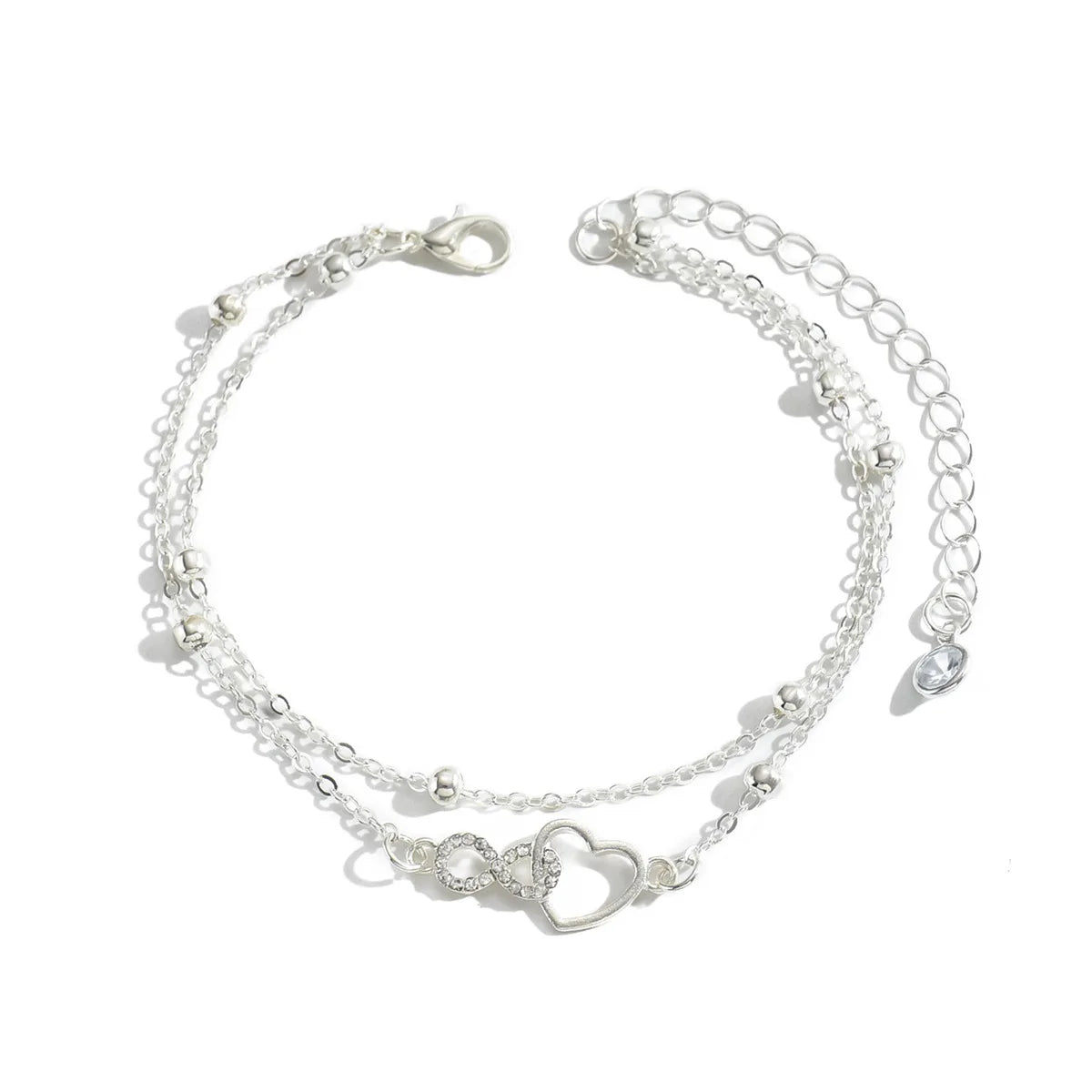 S925 heart-shaped double-layer ankle bracelet, simple and elegant, suitable for daily wear, hypoallergenic