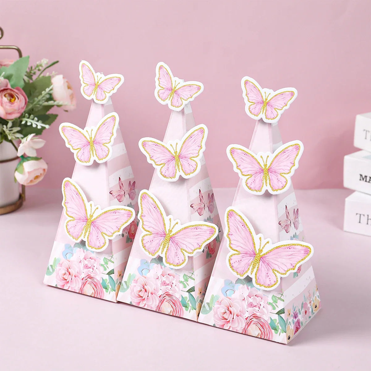 Butterfly Candy Gift Box Pink Purple Butterfly Birthday Party Decorations Kids Wedding Supplies Baby Shower Cookie Biscuit Box