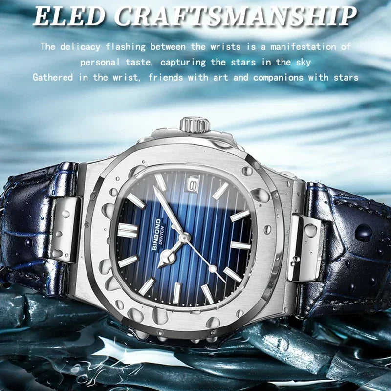Casual Business New Blue Leather Man Clock Men Luxury Watch Automatic Watches Mens Fashion Quartz Wristwatches Montre Homme 2026