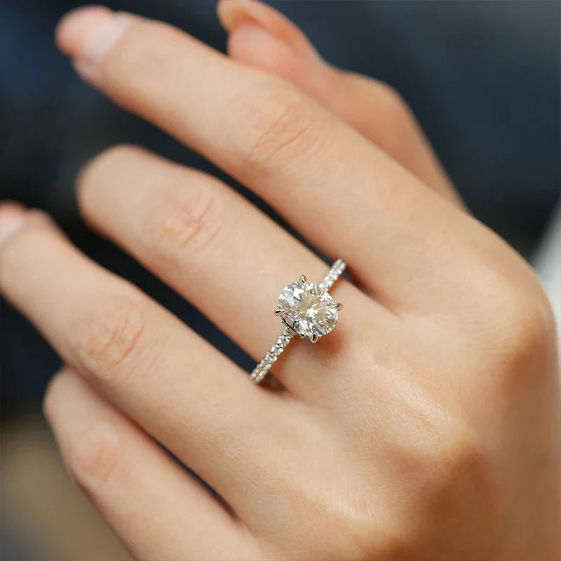 NeeTim 1ct 2ct 3ct Oval Cut Moissanite Rings for Women 925 Sterling Silver Lab Diamond Wedding Engagement Ring Gemstone Band
