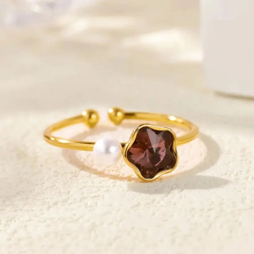 Stainless Steel Four Leaf Clover Rings For Women Gold Color Zircon Opening Couple Ring Aesthetic Wedding Bohemian Jewelry Gift
