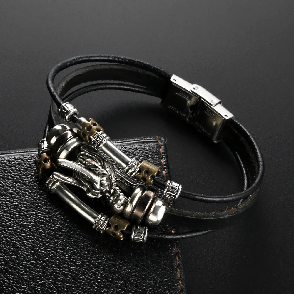 Trend Personalized Jewelry Handmade Leather Dragon Bracelet Men Vintage Multilayer Bracelets Bangles Cuff Bracelet Pulsera