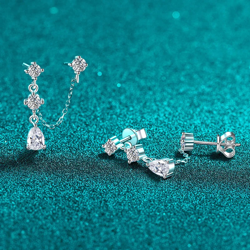 NeeTim Full Moissanite Stud Chain Earrings for Women Sparkling Lab Diamond Earring 925 Sterling Silver Women's Earrings Jewelry