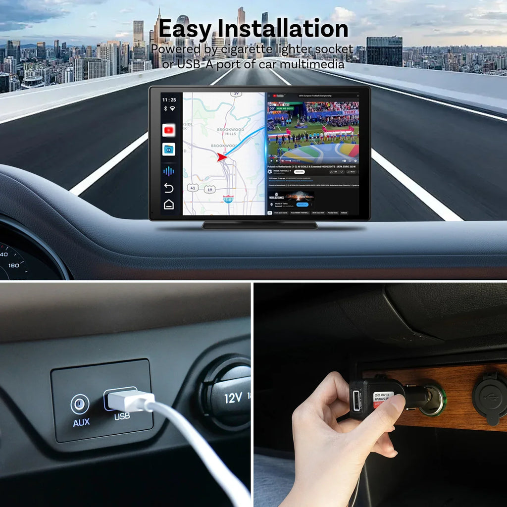 9 Inch Portable Wireless CarPlay Screen, Apple CarPlay and Android Auto Touch Display
