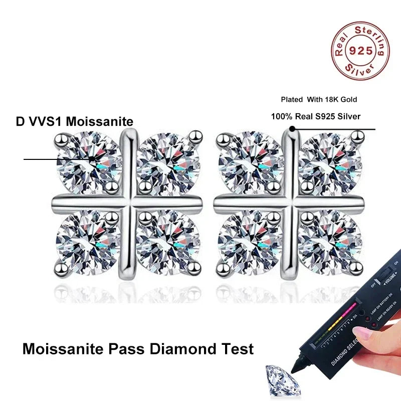 NeeTim D Color Moissanite Stud Earrings For Women Top Quality 925 Sterling Silver Sparkling Diamond Engagement Wedding Jewelry