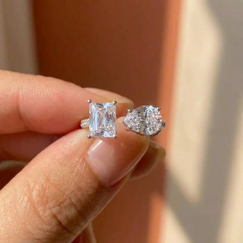 Hot New 925 Sterling Silver Pear Cut Emerald cut Simulated Diamond Wedding Party Vintage Adjustable  Ring Fine Jewelry Gifts