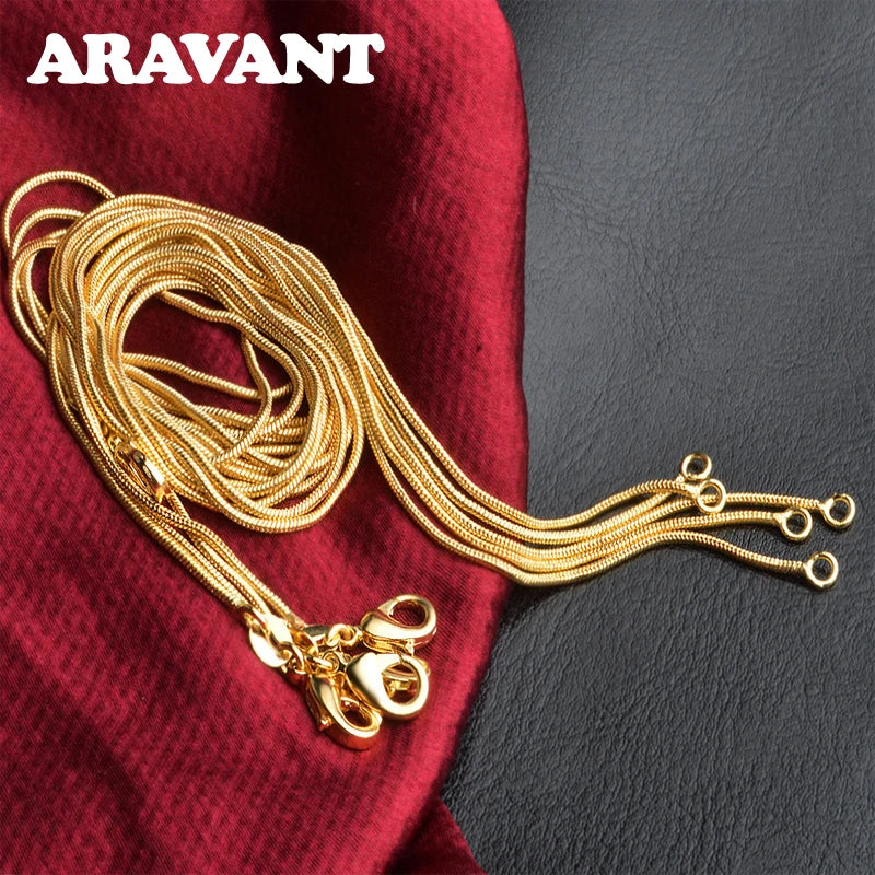 Aravant 925 Sterling Silver 18K Gold 1MM 45-75CM Snake Chain Necklace For Women Fashion Party Wedding Jewelry