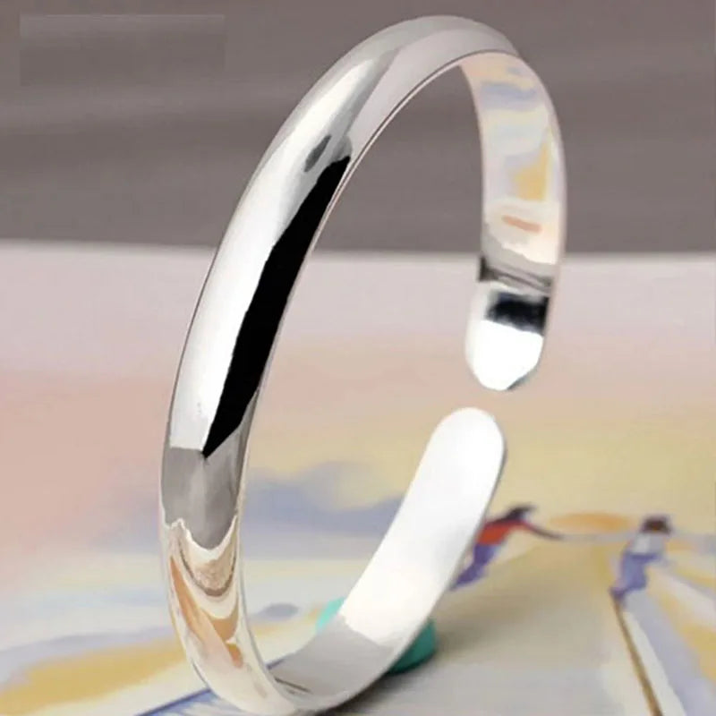 999 Sterling Silver Cuff Polishing Retro Bracelet Bangles For Women Party Wedding Jewelry Accessories Argent 925