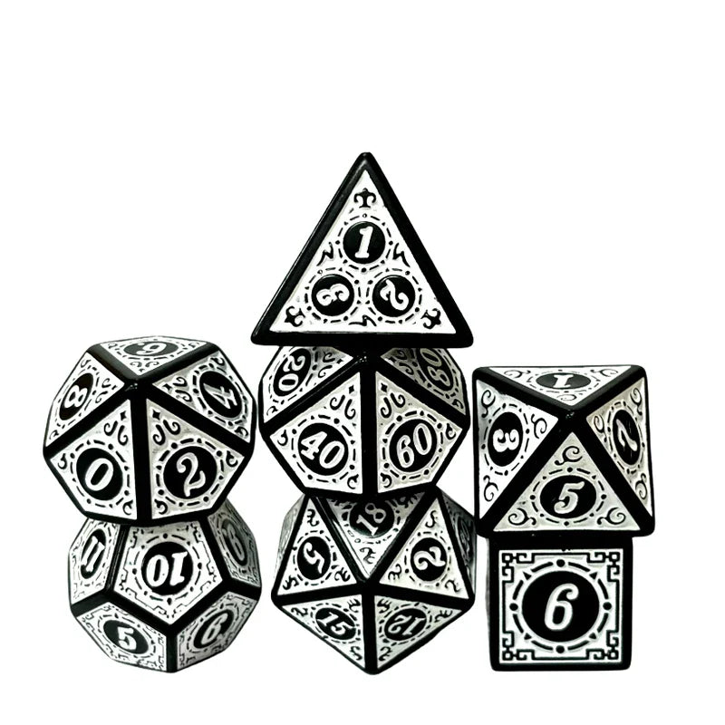 DND Game Polyhedral Dice Set with Textures Pattern 7pcs of D4 D6 D8 D10 D% D12 D20 for RPG Board Game Accessories