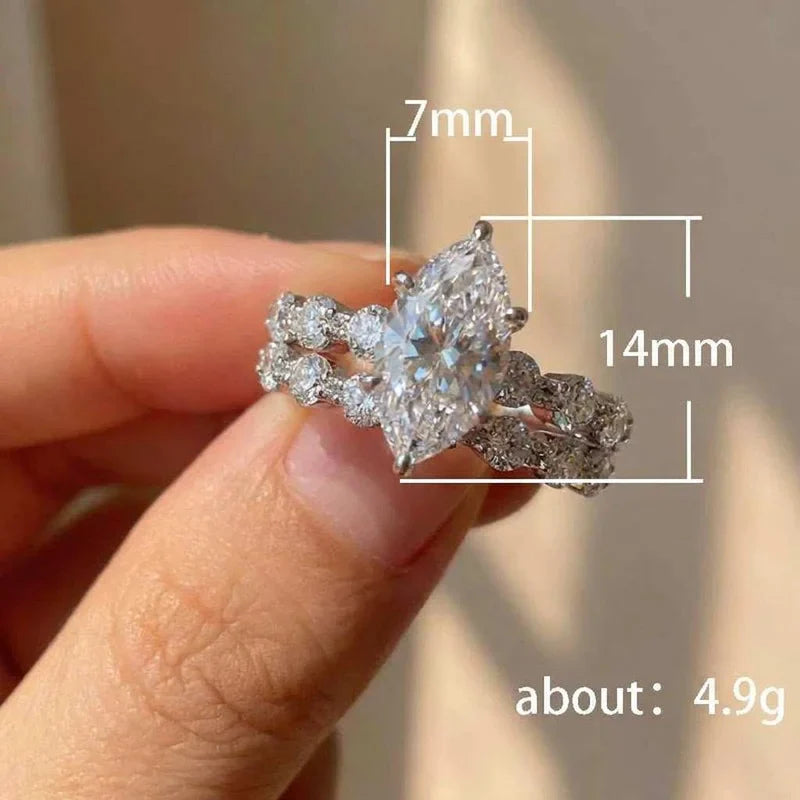 925 Sterling Silver New Fashion Design Marquise Cubic Zirconia Set Rings for Women Modern Trend Bridal Wedding Sparkling Jewelry