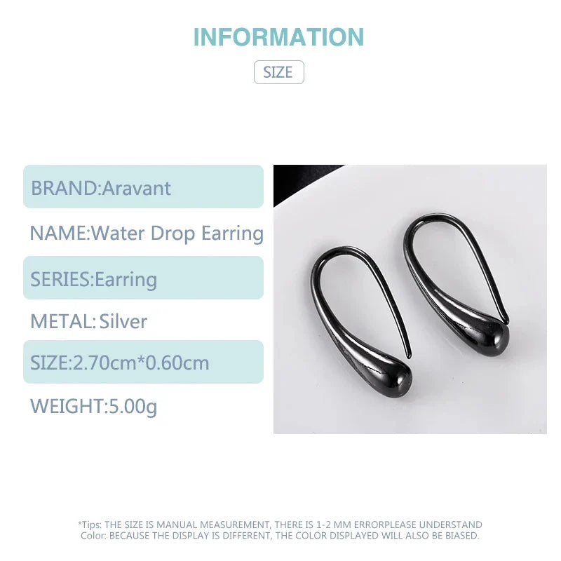 Aravant 925 Silver Earring Black Teardrop/Water Drop/Raindrop Dangle Earrings For Women Men Fashion Jewelry Gifts 4 Colors