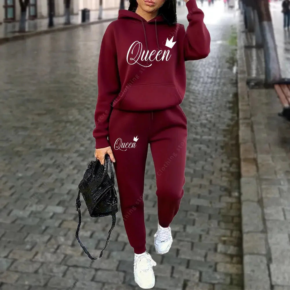 Women’s Queen Graphic 2-Piece Hoodie and Jogger Tracksuit Set - Image 2