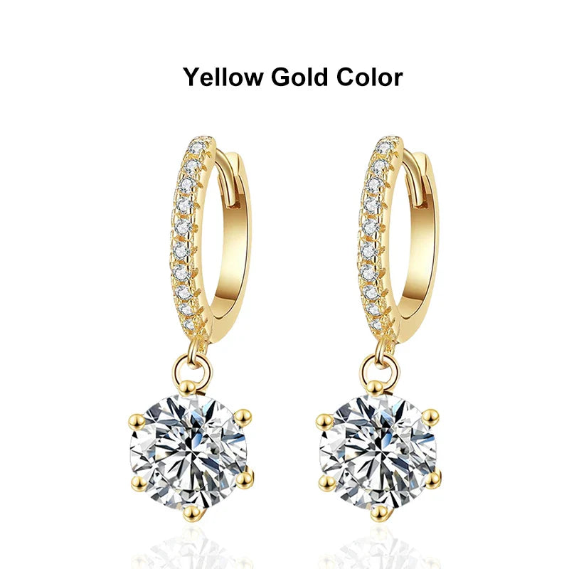 NeeTim 0.5ct 1ct Moissanite Drop Earrings S925 Sterling Silver with Gold Plated Wedding Jewelry With Certificate Hoop Earrings