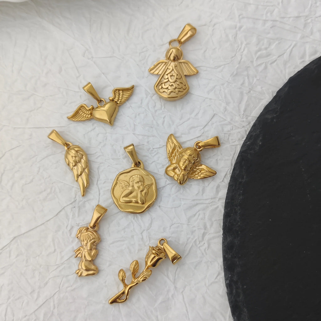Tarnish Free Pendant Angel Cross Heart Diy Stainless Steel Gold Plated Vintage Charm for Women Necklace Jewelry Making