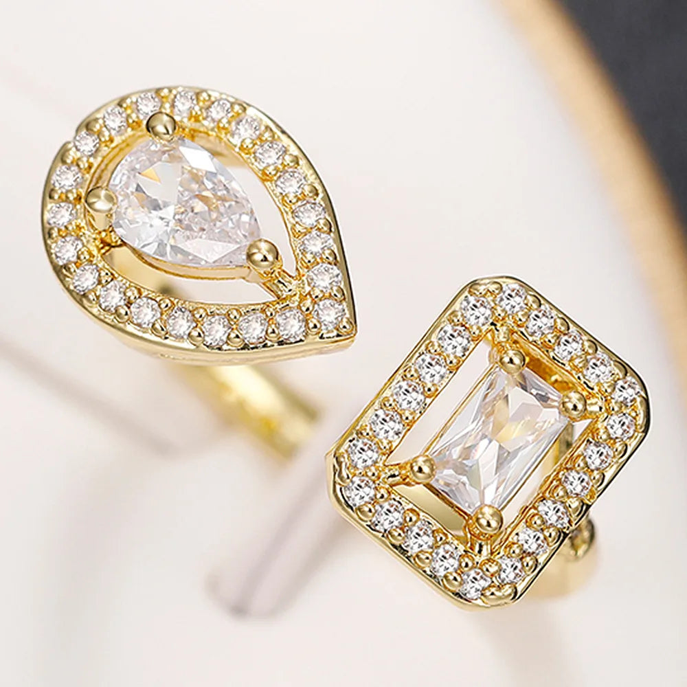 925 Sterling Silver Sparkling Zircon Water Drop Square Geometry Adjustable Rings for Women Gift Party High Quality Fine Jewelry