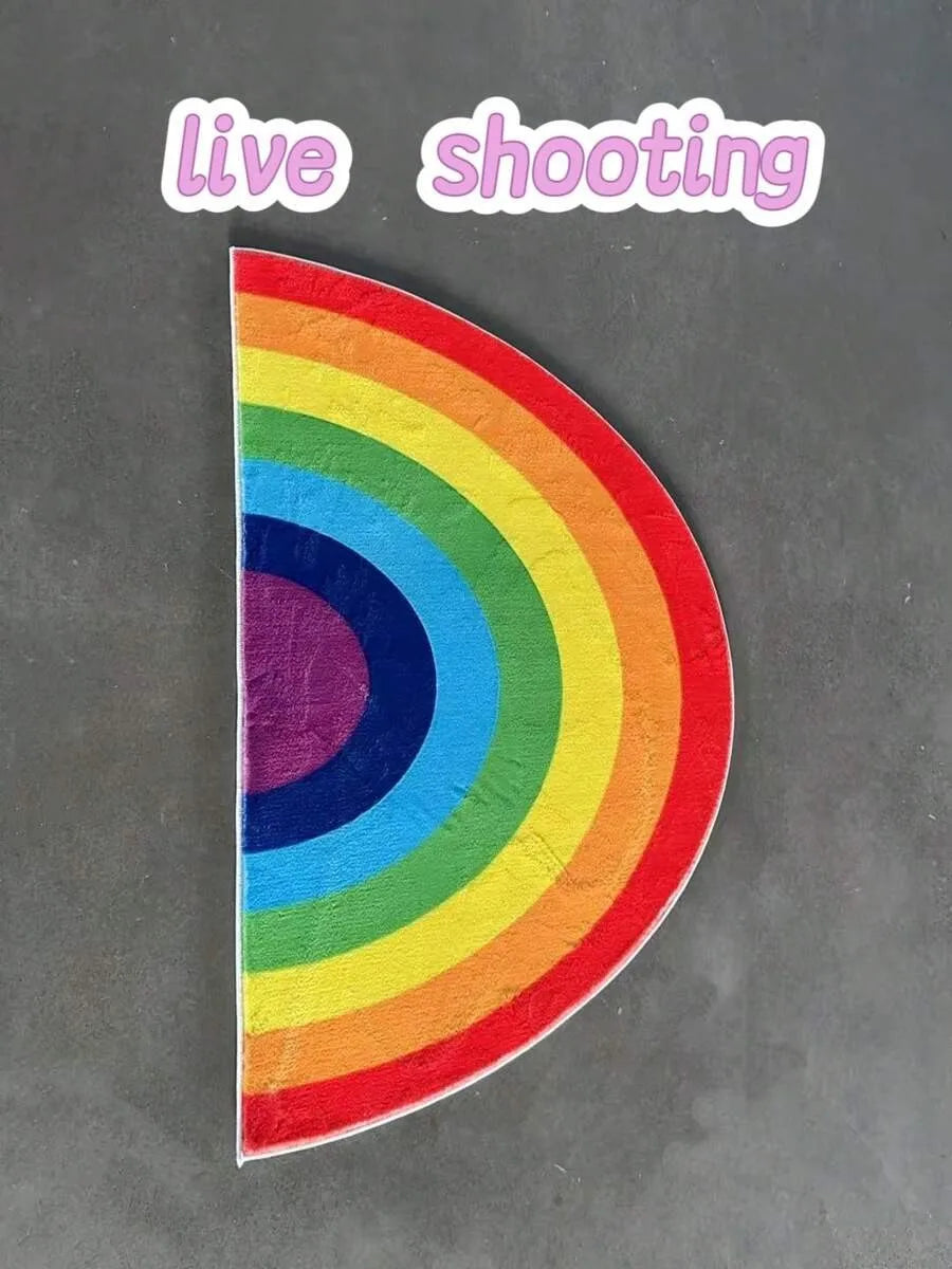 VIKAMA Rainbow Half-Circle Carpet Cooling Water-Repellent Bedside Rug Room Entrance Mat Indoor/Outdoor Floor Mat Home Decor