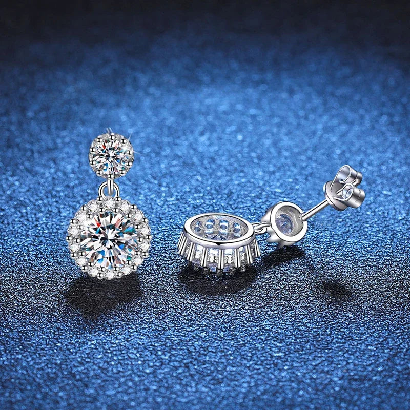 NeeTim 1ct Moissanite Earrings for Women S925 Sterling Silver 18k White Gold Plated Diamond Drop Earring Gifts with Certificate