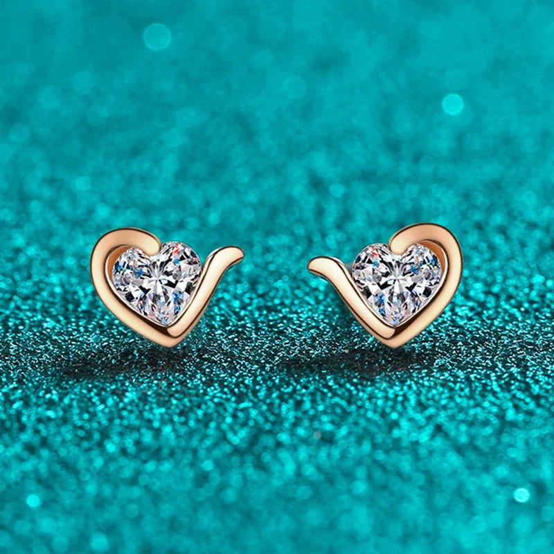 NeeTim Moissanite Heart Stud Earrings for Women 925 Sterling Silver with White Champagne Gold Plated Wedding Earring Certified