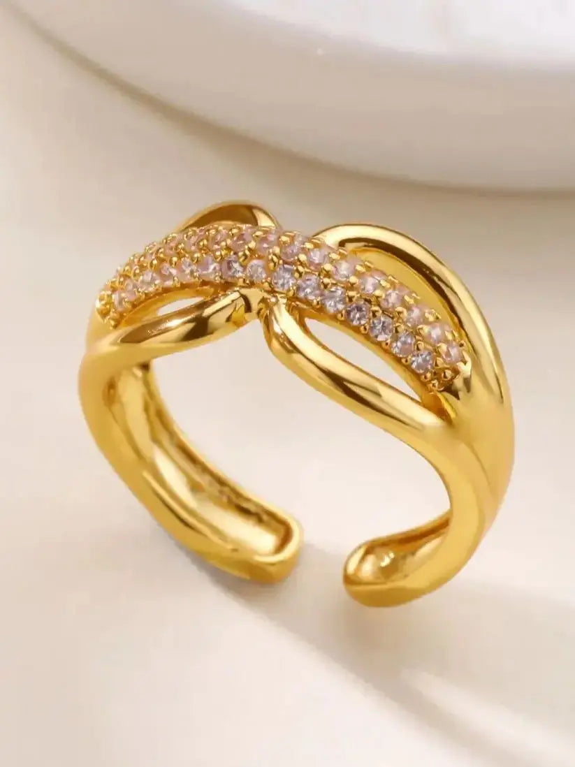 Zircon Star Knot Rings For Women Gold Color Stainless Steel Geometric Adjustable Finger Rings Wedding Couple Jewelry Gifts