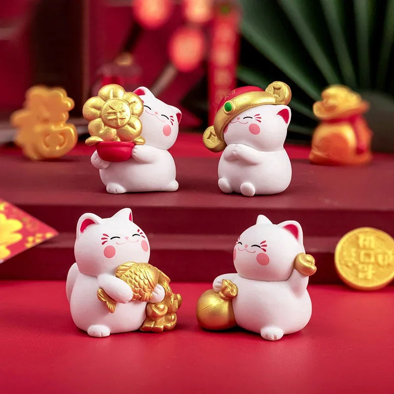 4/6pcs Cartoon Lucky Cats Figurines Miniatures Micro Landscape Ornaments For Home Room Desktop Decorations Accessories Gifts