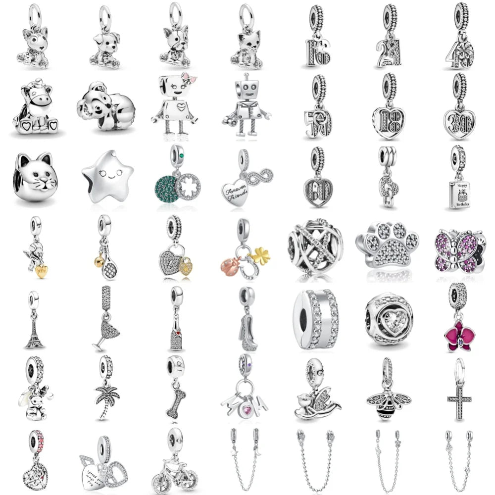 2026 New S925 Silver Robot Cross Digital Pendant, Suitable for Original Bracelets, DIY Accessories, Women's Charm Jewelry Gifts