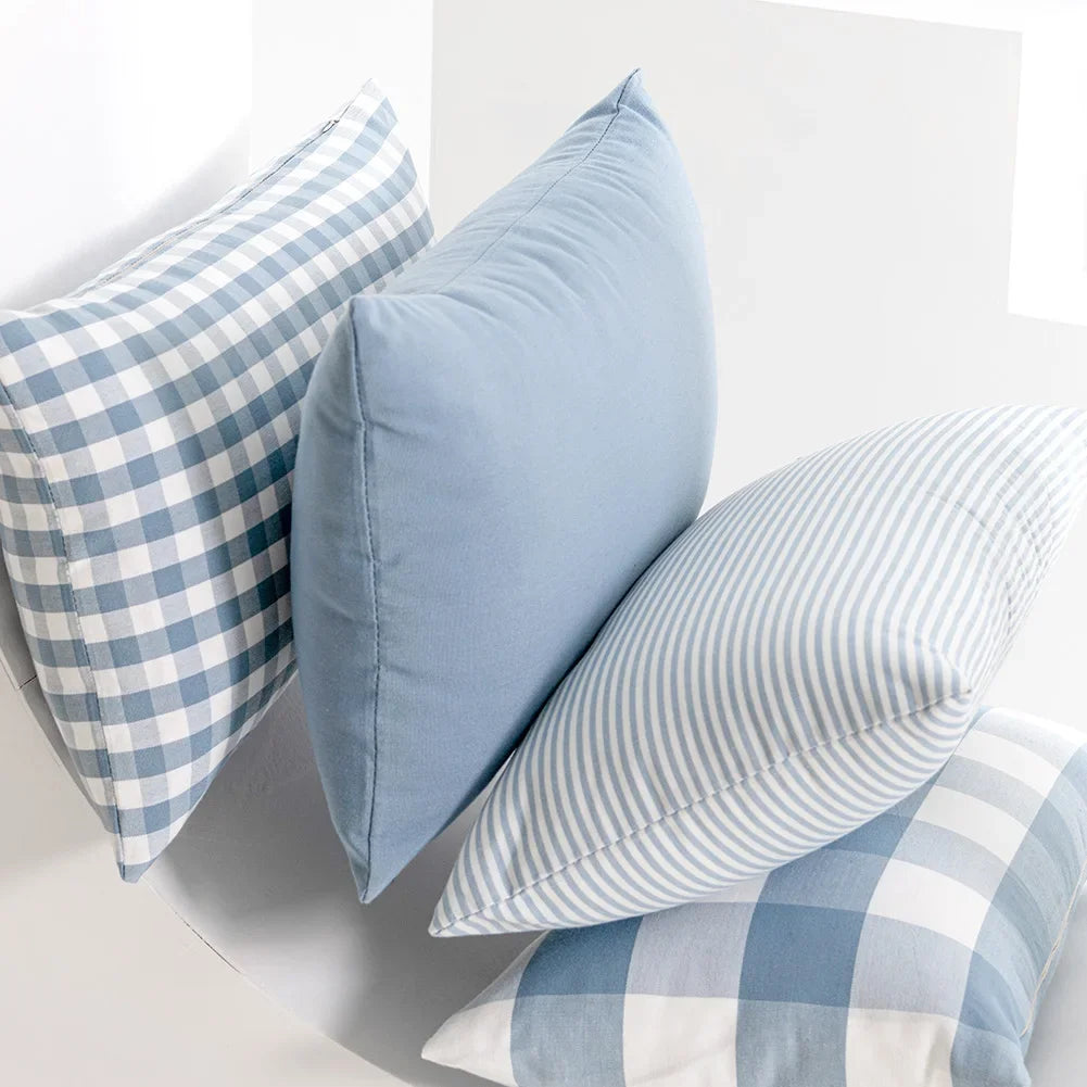 VIKAMA 1pc Light Blue Baby Pillow Cover, Plaid Home Decor, Sofa Cushion Cover Suitable for Sofa and Interior Home Decoration