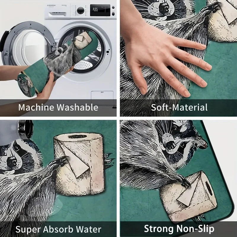 VIKAMA Gray Raccoon Tissue Carpet Cute Doormat Waterproof and Anti-fouling Outdoor Carpet Welcome Mat Rug For Bedroom Home Decor