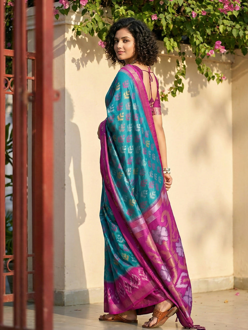 Sky Blue Pochampally Silk Saree with Matching Blouse