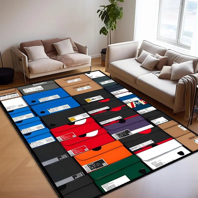 Sneaker Culture Carpet Mat Rug Urban Streetwear Typography Home Decoration with Black Red Tone for Living Room Rugs for Bedroom