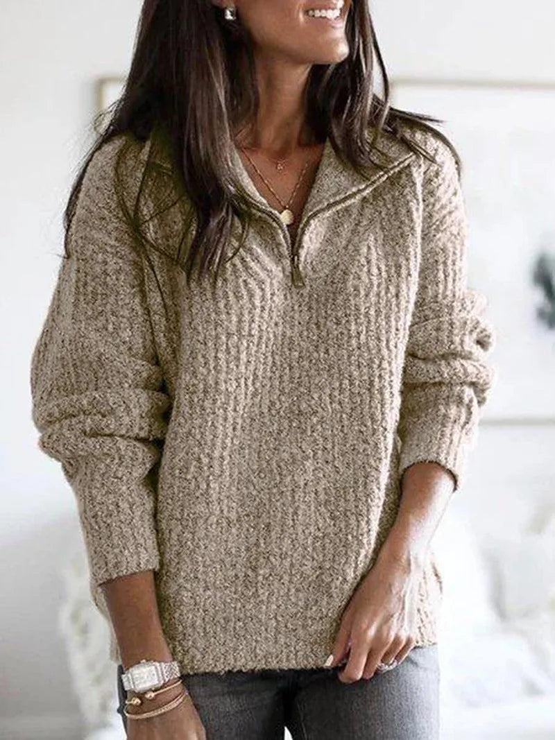 Women's Quarter Zip Cable Knit Sweater Soft Pullover Top - Image 13
