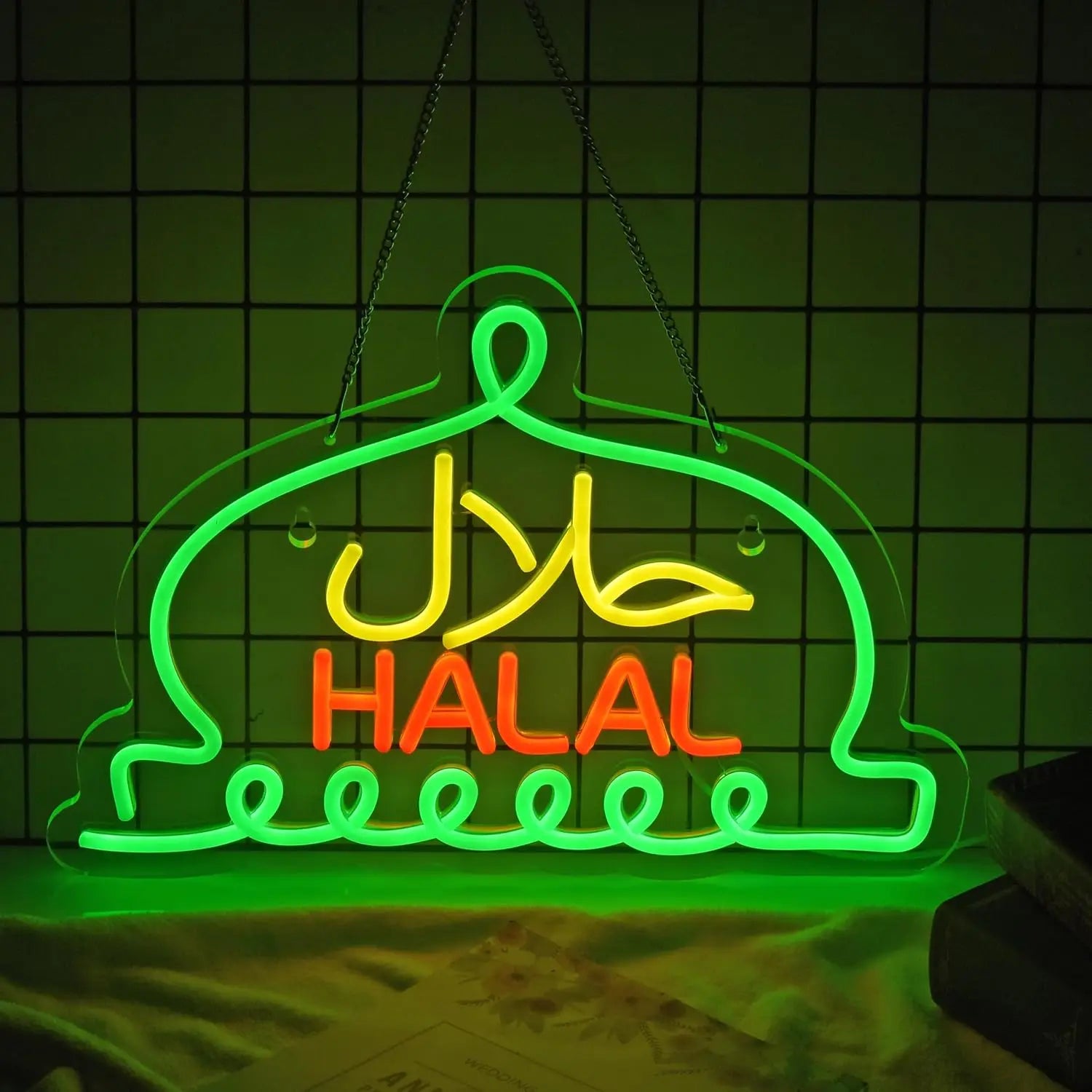 Halal Neon Signs Halal Food Arabic Restaurants Led Light Up Signs for Business Store for Wall Decor USB Powered