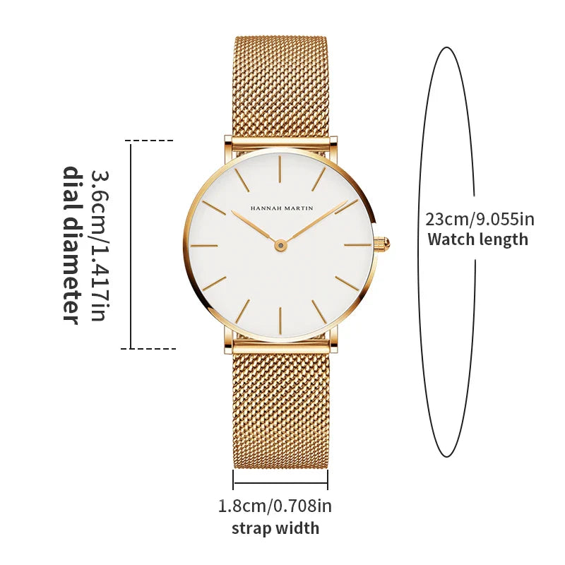 HANNAH MARTIN Brand Quality Stainless Steel Japan Quartz Movement Waterproof Women 36mm Full Rose Gold Ladies Dropshipping Watch