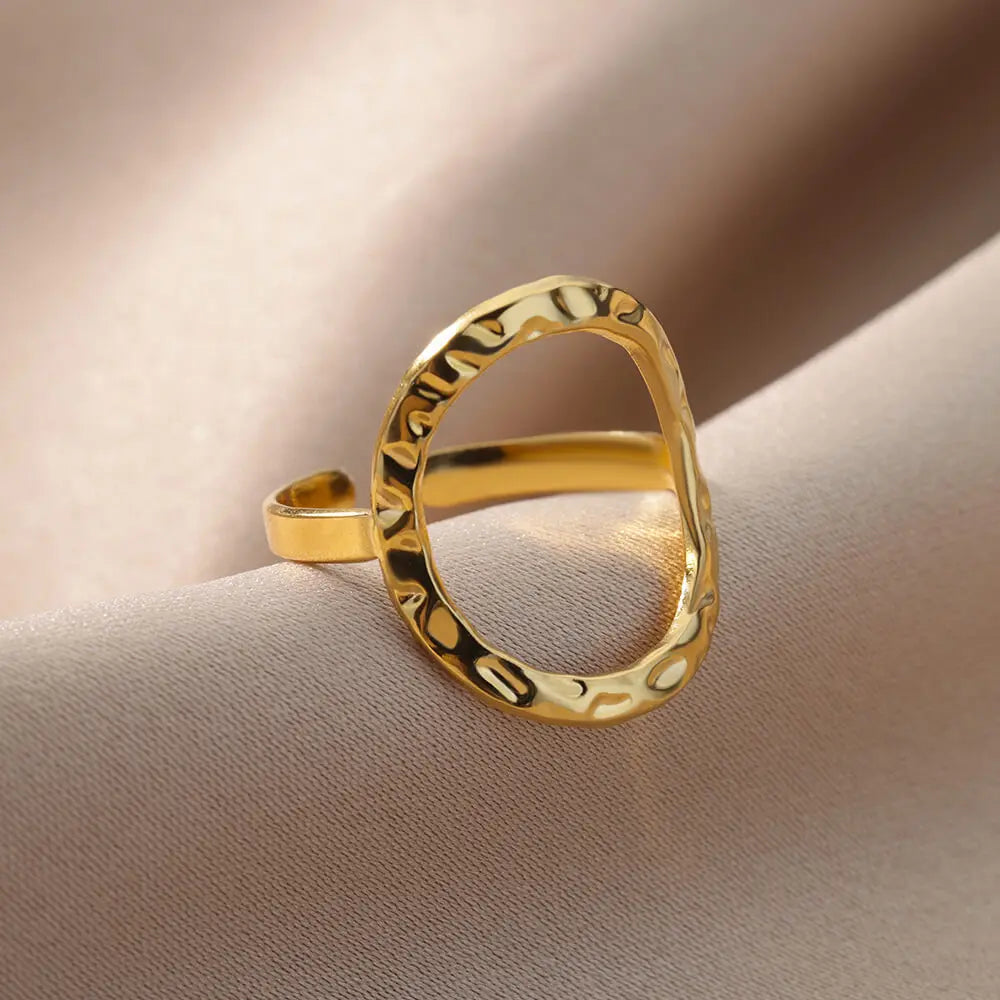 Irregular Hollow Opening Rings For Women Stainless Steel Gold Color Geometric Ring Party Christmas Jewelry Gift Free Shipping